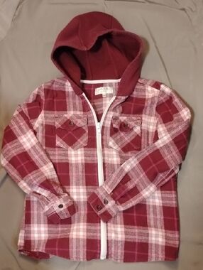 Shyanne Burgundy & Pink Plaid Hooded Zip Shirt